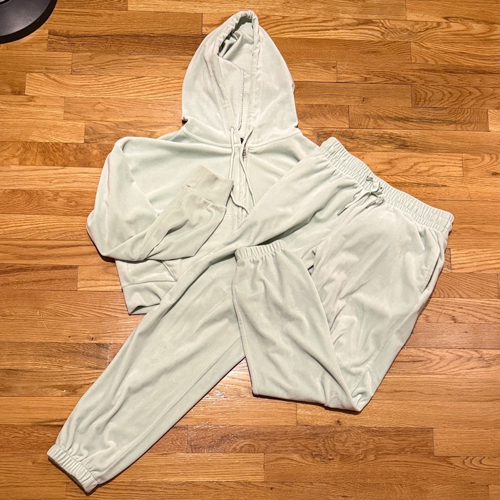 Forever 21 Pale Mint Velour Hoodie and Joggers Set